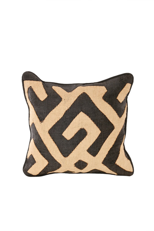 16" One of a Kind Brown & Cream Maze Raffia Pillow