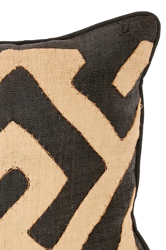 16" One of a Kind Brown & Cream Maze Raffia Pillow