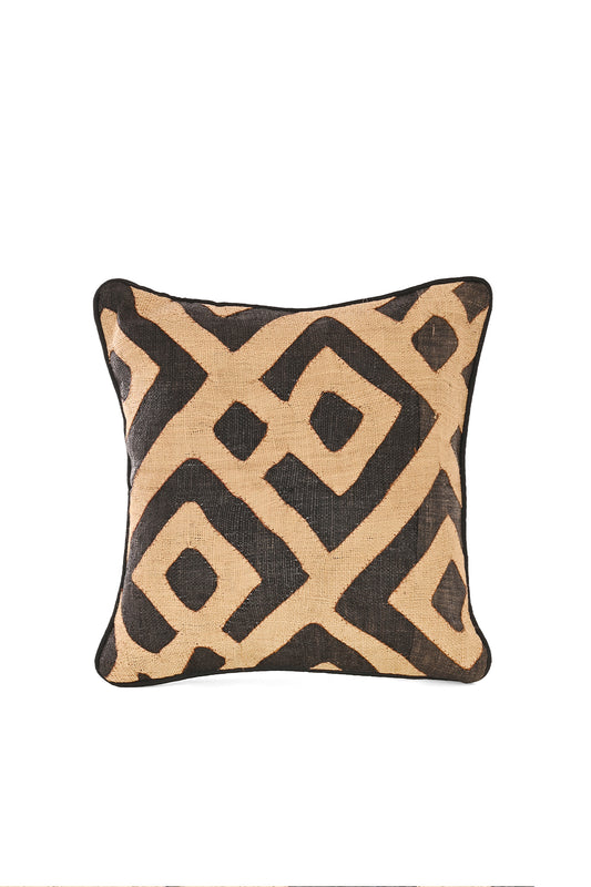 16" One of a Kind Brown & Cream Maze Raffia Pillow