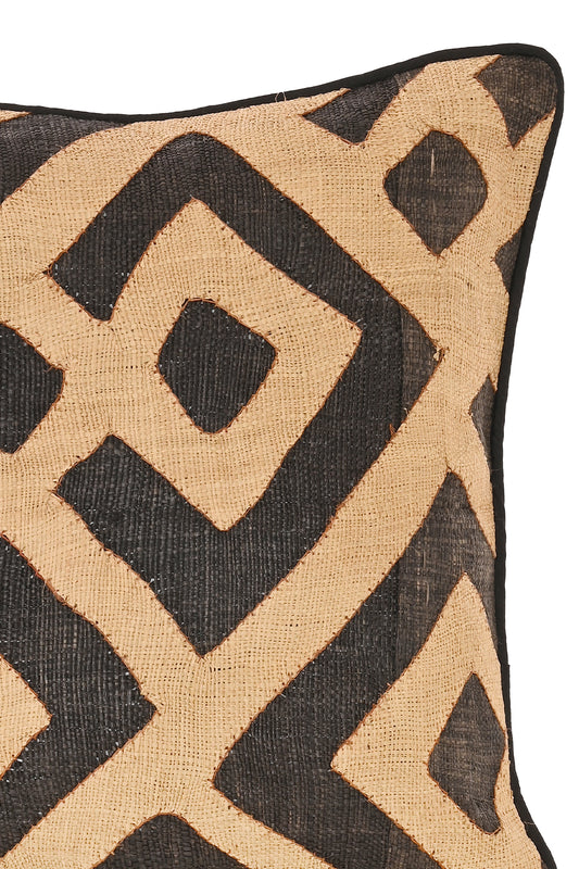 16" One of a Kind Brown & Cream Maze Raffia Pillow