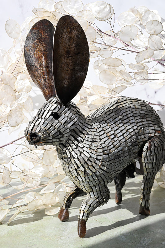 Hopping Rabbit Recycled Metal Garden Sculpture