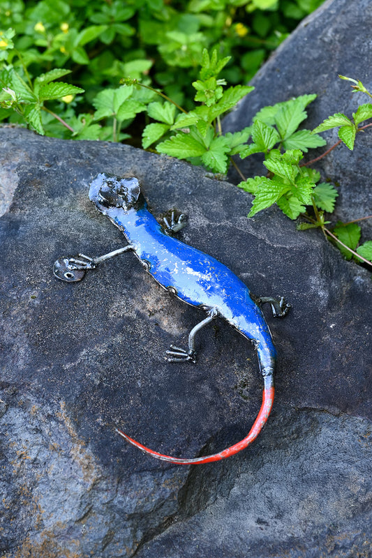 Recycled Oil Drum Salamander Sculpture - Blue