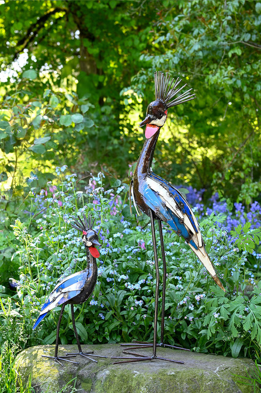 Regal Crowned Cranes Recycled Metal Sculptures