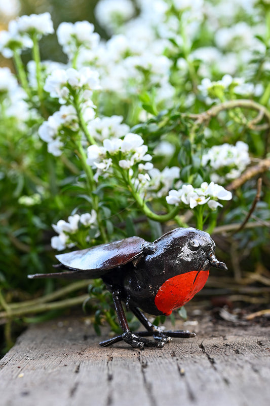 Tiny Recycled Metal Robin Sculpture