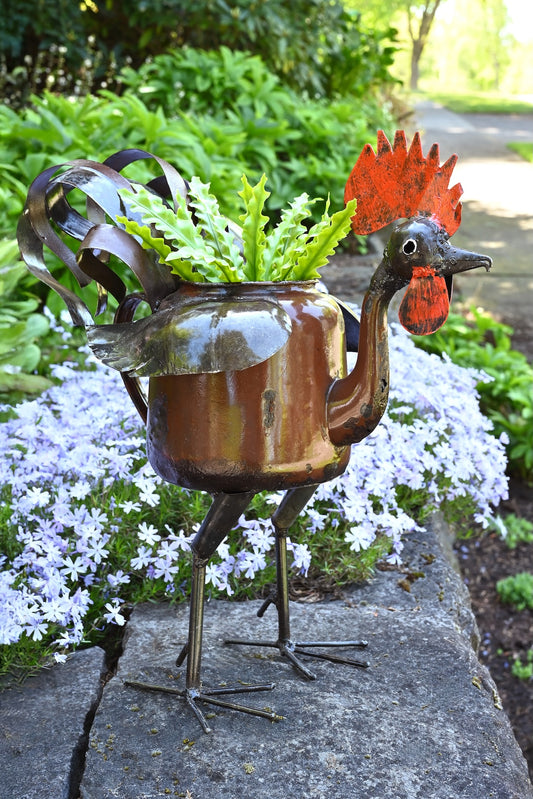 Large Zimbabwean Recycled Teapot Rooster Planter