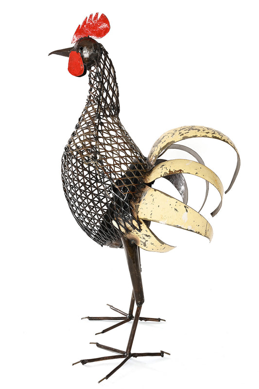 Rooster Recycled Metal & Mesh Sculpture