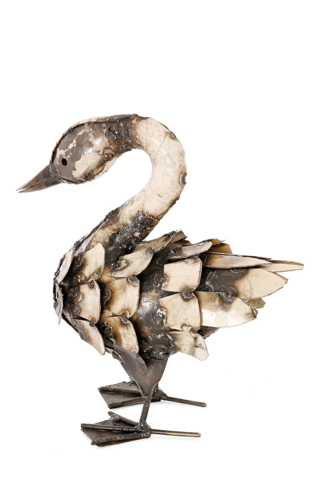 Small Feathered Swan Recycled Metal Sculpture