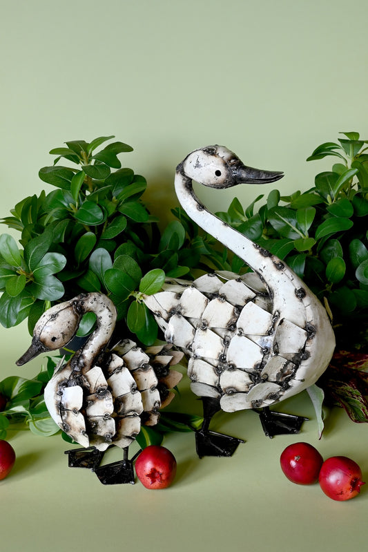 Small Feathered Swan Recycled Metal Sculpture