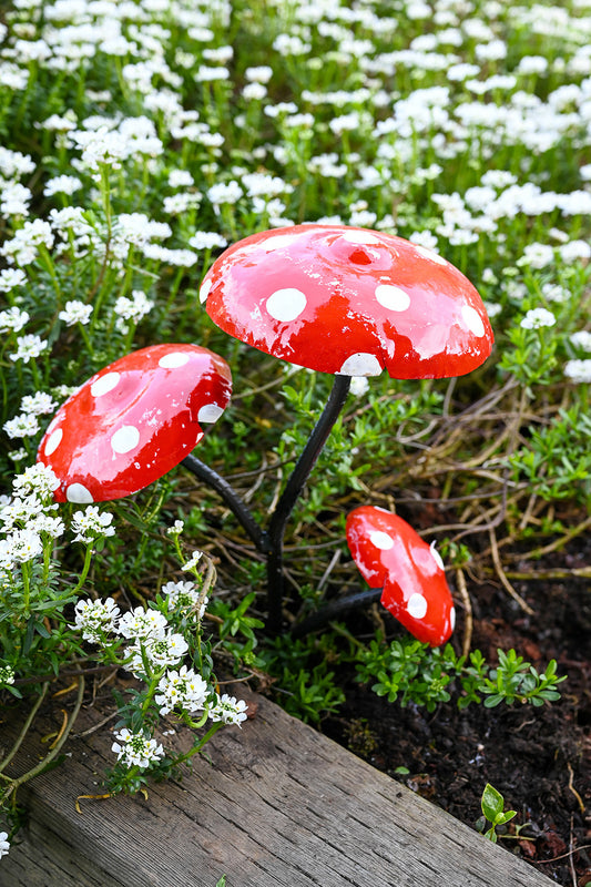 Red Cap Mushroom Recycled Metal Garden Stake
