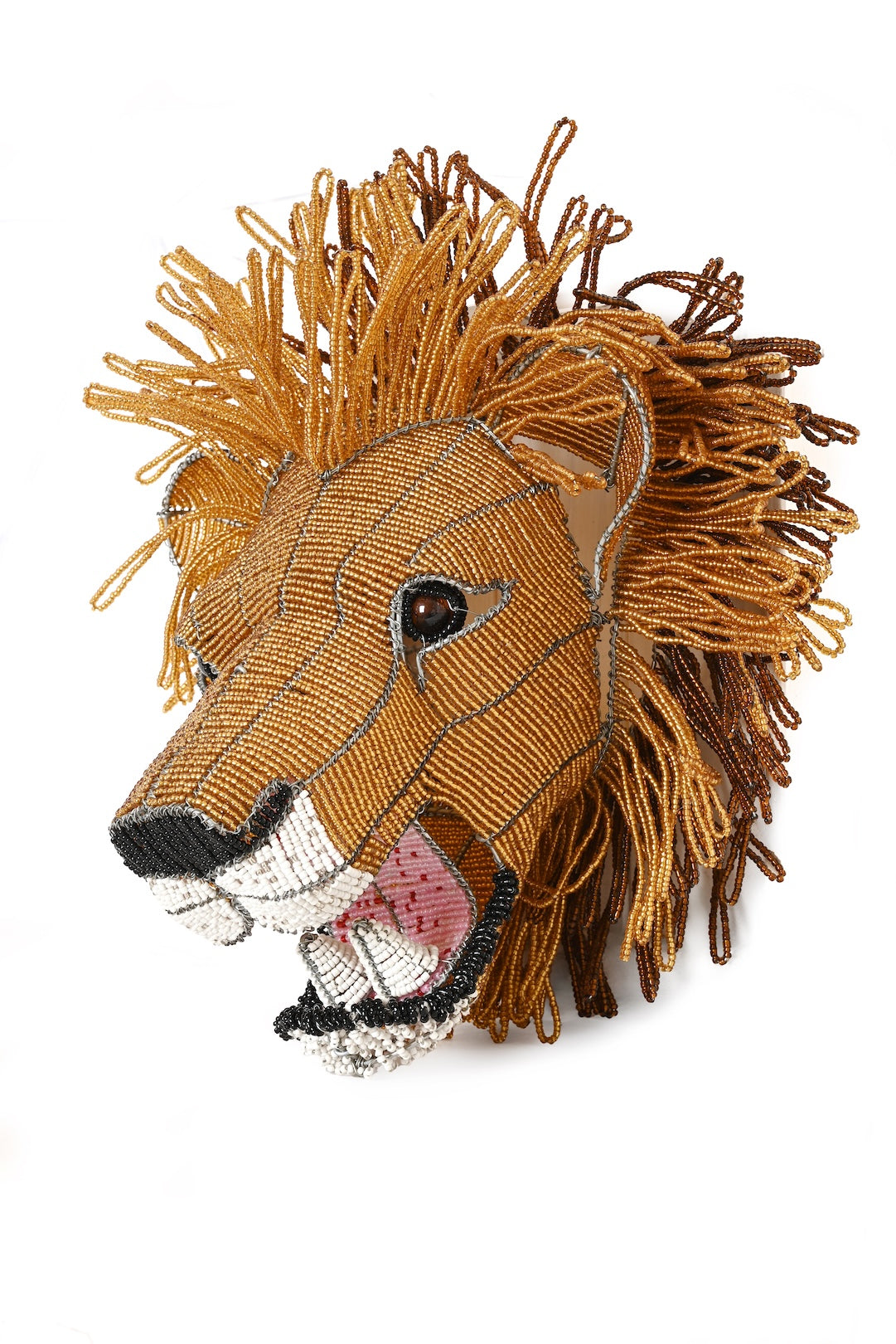Beaded Lion Head Wall Sculpture - One of a Kind