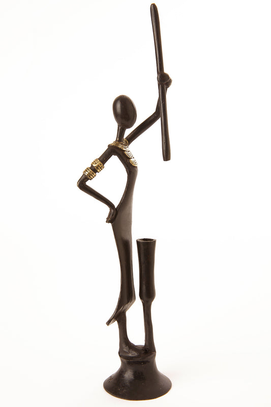 Woman with Mortar & Pestle Bronze Sculpture
