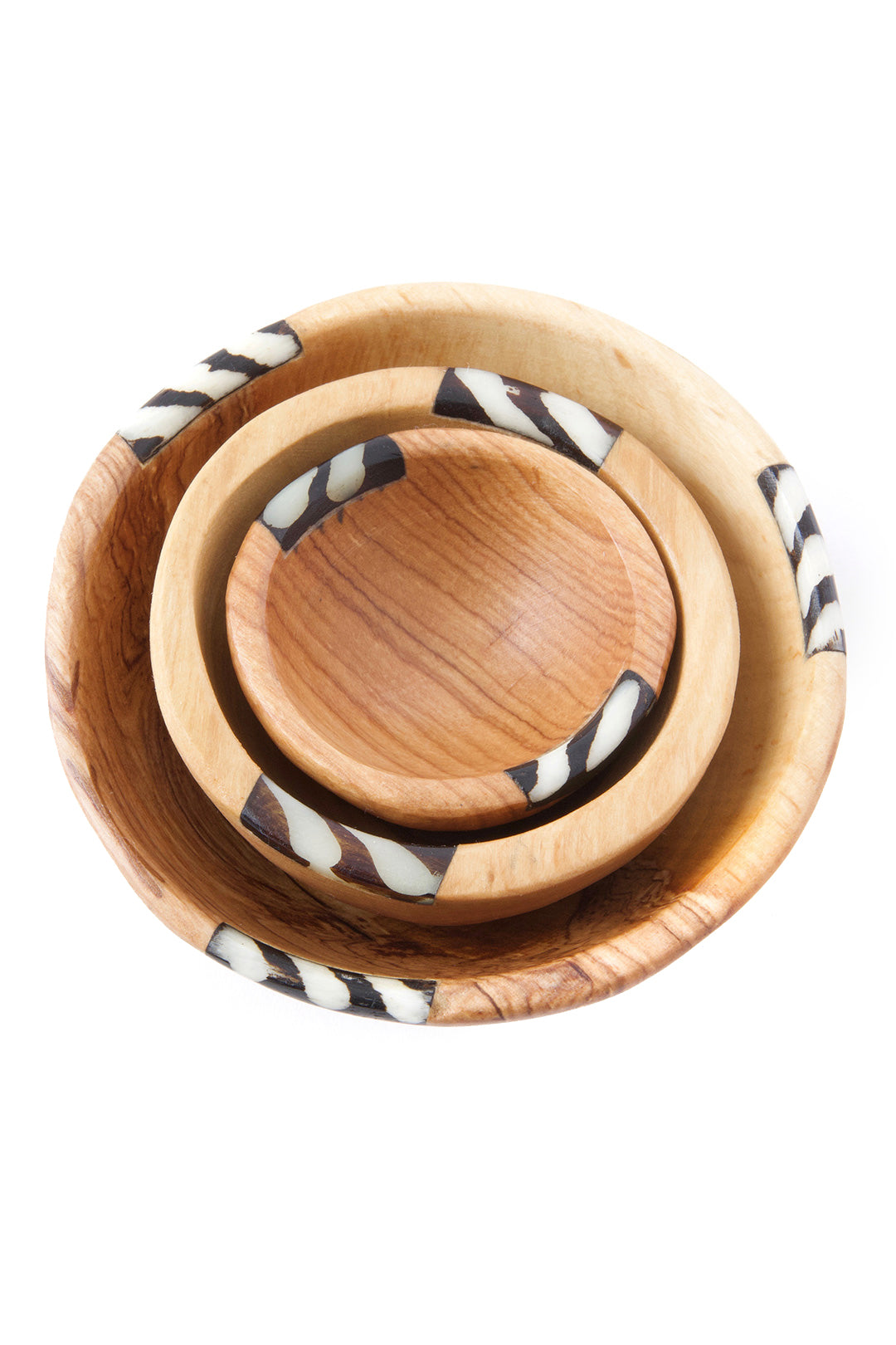 Set/3 Small Olive Wood & Bone Condiment Bowls