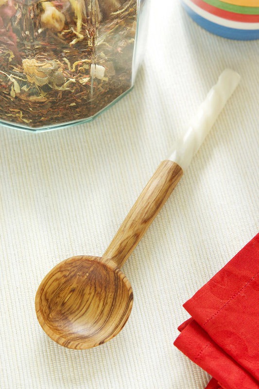 Bone Spiral Handle Olive Wood Coffee Spoon