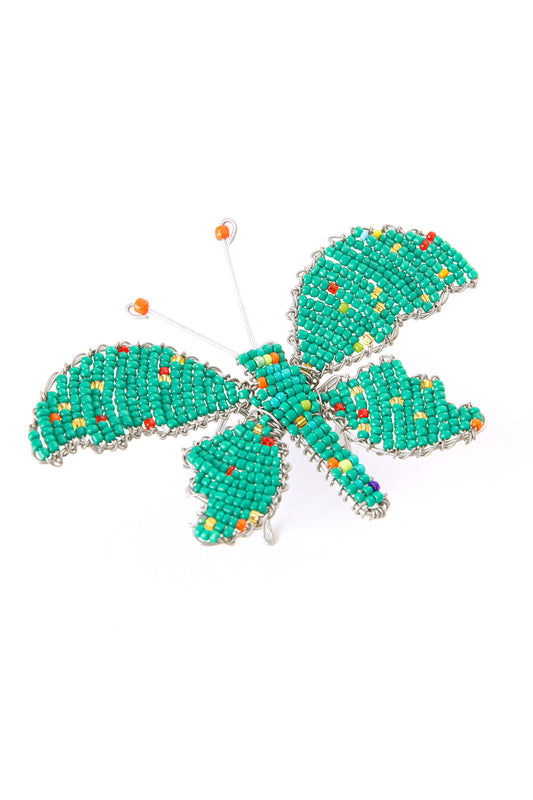Beaded Butterfly Recycled Wire Sculpture - Aqua