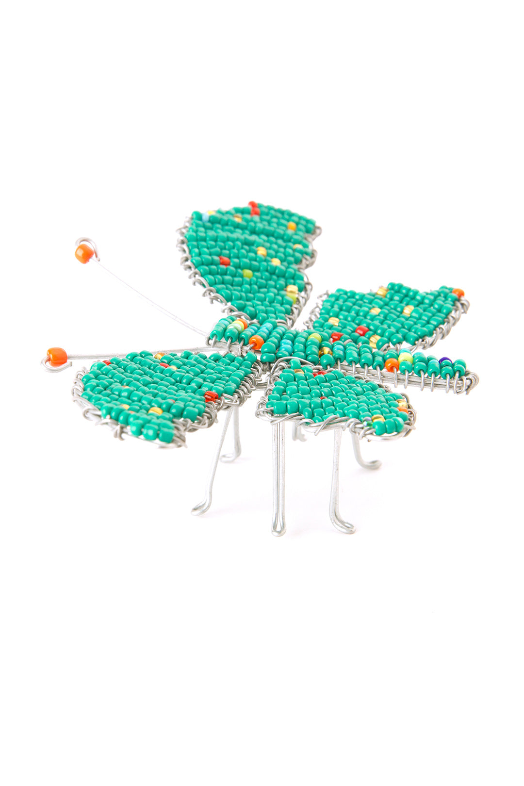 Beaded Butterfly Recycled Wire Sculpture - Aqua