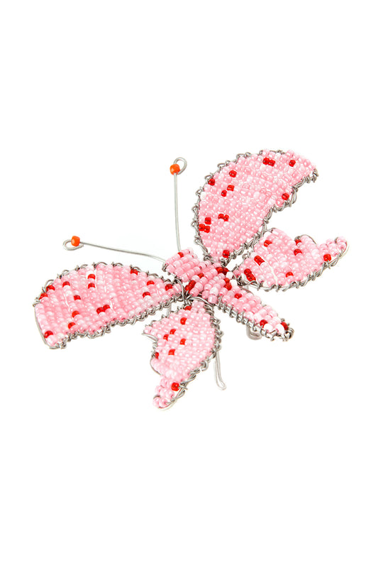 Beaded Butterfly Recycled Wire Sculpture - Pink
