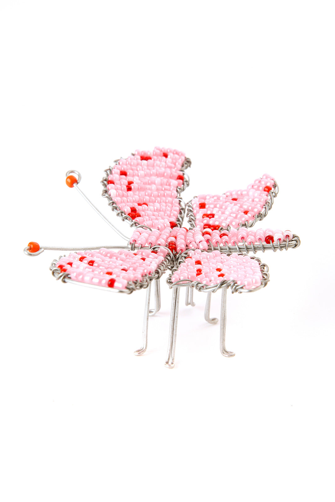 Beaded Butterfly Recycled Wire Sculpture - Pink