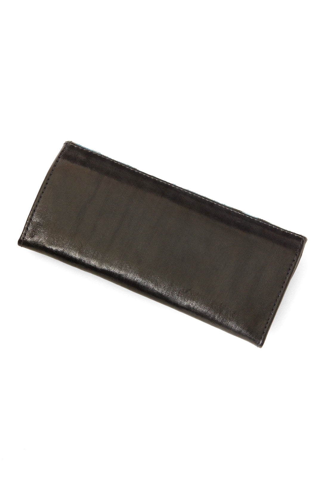 Blue Mudcloth & Black Leather Women's Wallet