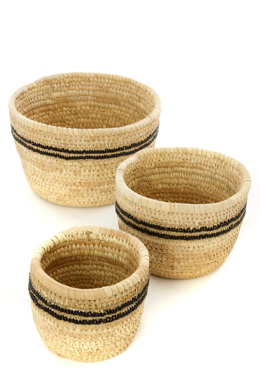 Samburu Camel Milking Baskets with Black Beaded Stripes