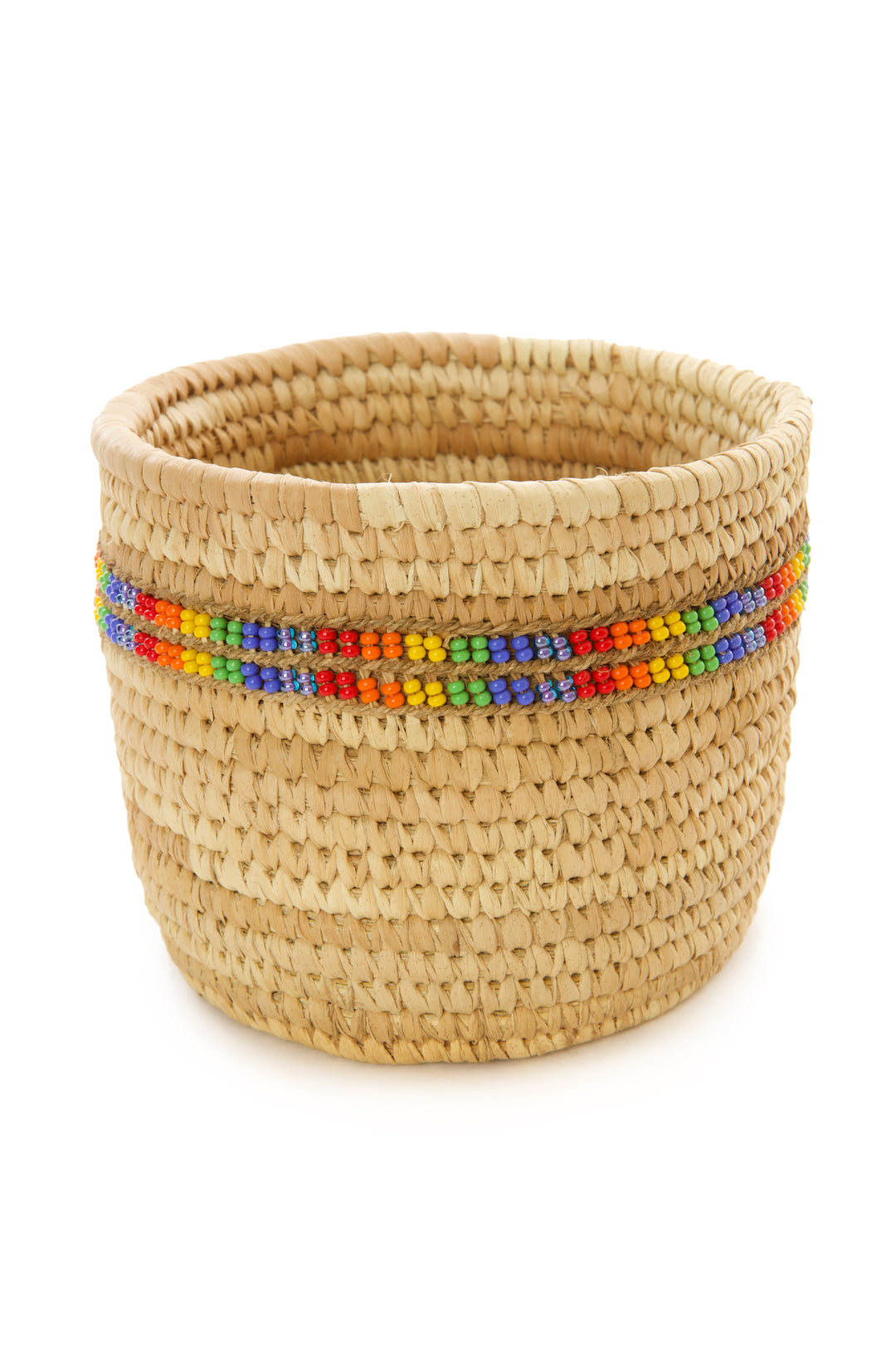 Samburu Camel Milking Baskets with Rainbow Beaded Stripes