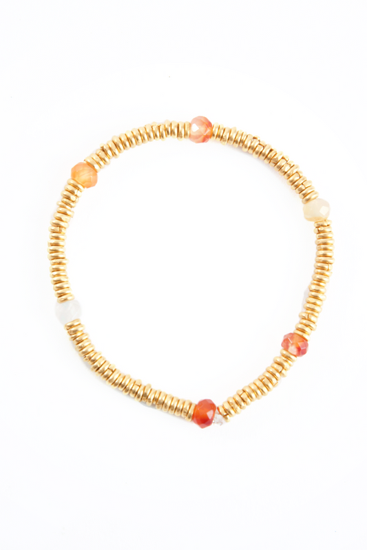 24k Gold Heishi Bracelet with Vintage Amber Glass Beads