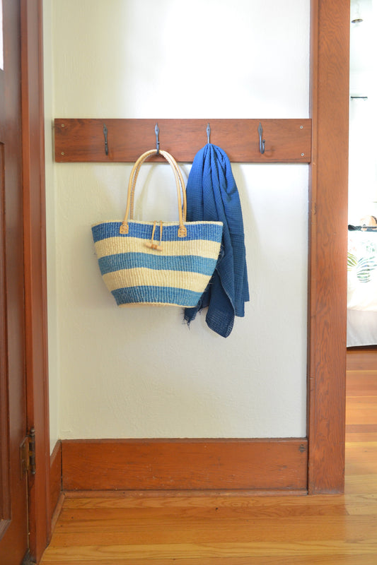 Cornflower Blue & Natural Sisal and Leather Purse Default Title