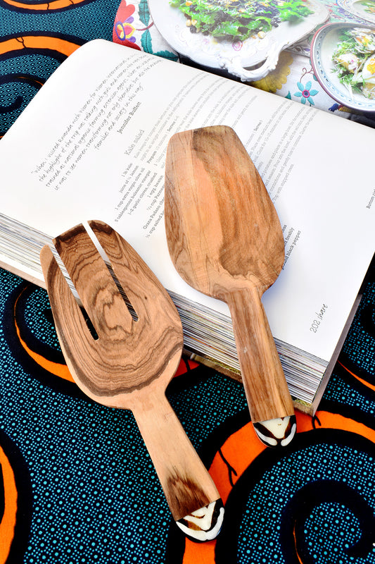 Kenyan Olive Wood and Dyed Bone Salad Scoops Default Title