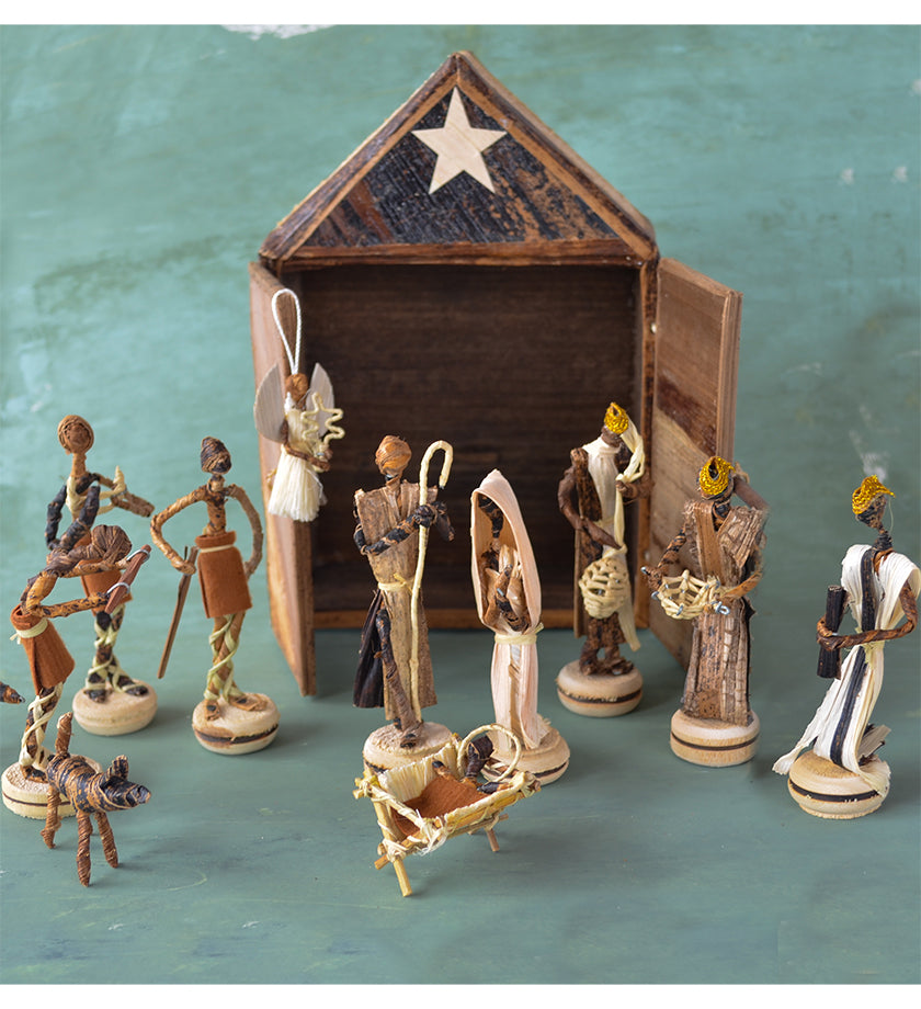 Banana Fiber Nativity with Double-Door Stable