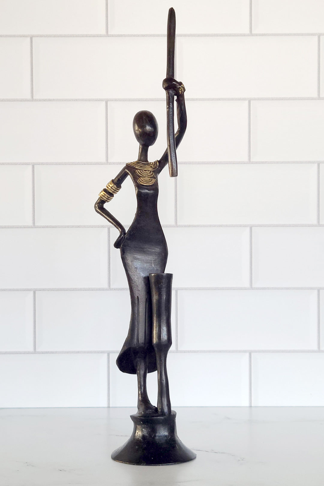 Woman with Mortar & Pestle Bronze Sculpture