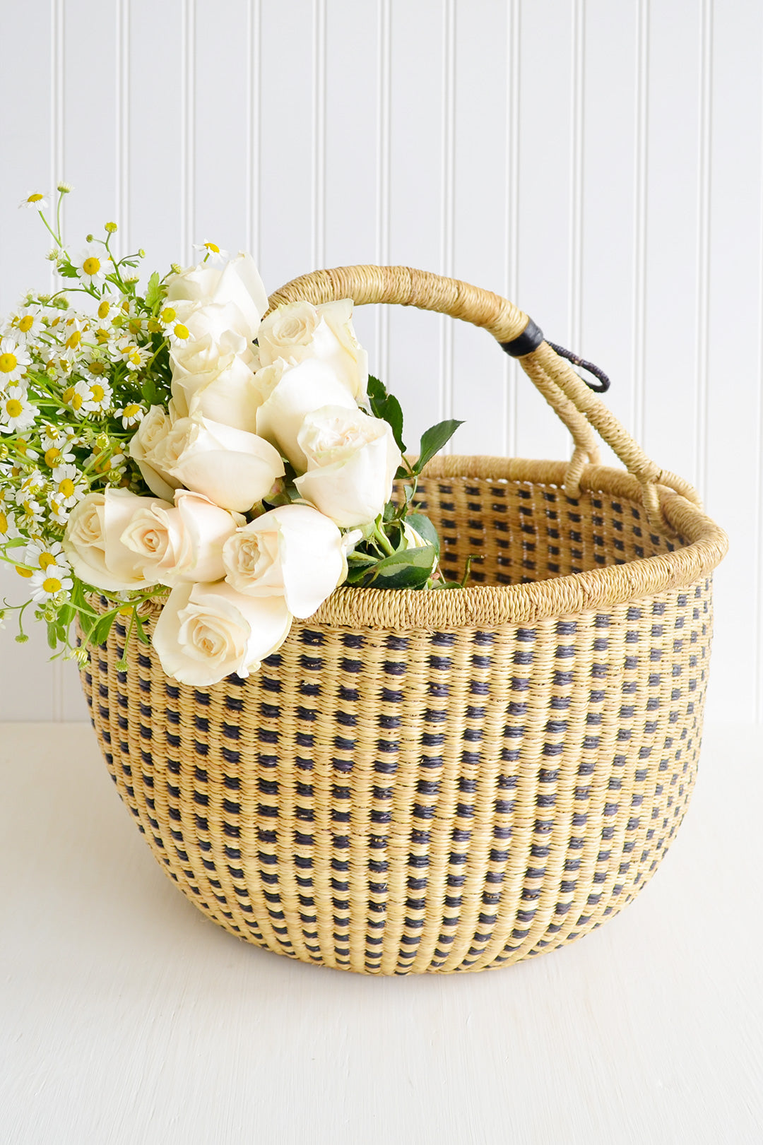 Midnight and Natural Checkered Bolga Decor Basket Default Title
