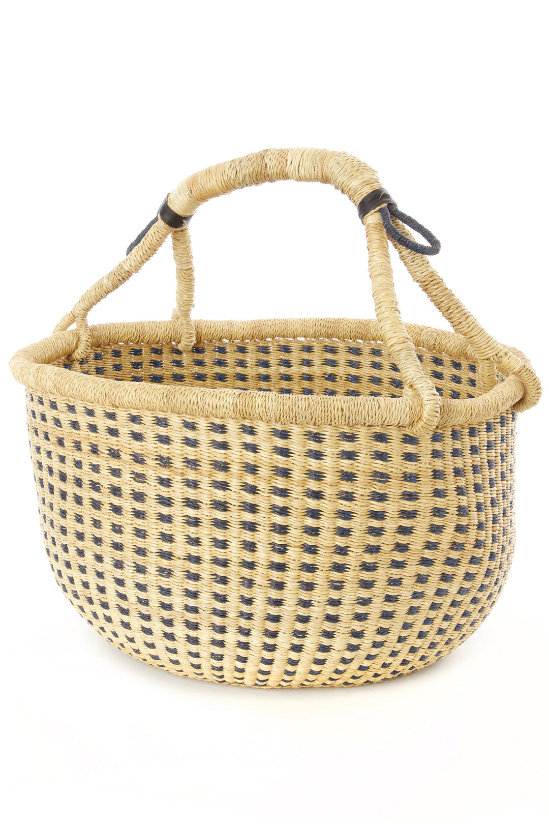 Midnight and Natural Checkered Bolga Decor Basket