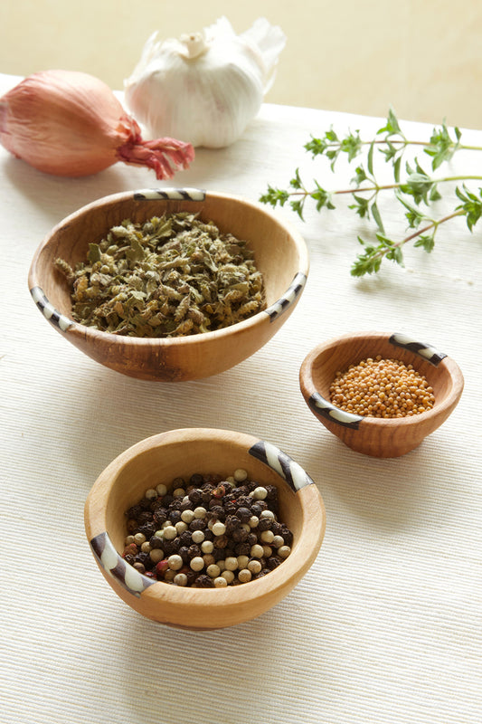 Set/3 Small Olive Wood & Bone Condiment Bowls Default Title