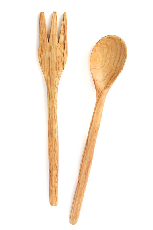 Slender Spoon and Fork Olive Wood Salad Servers Default Title