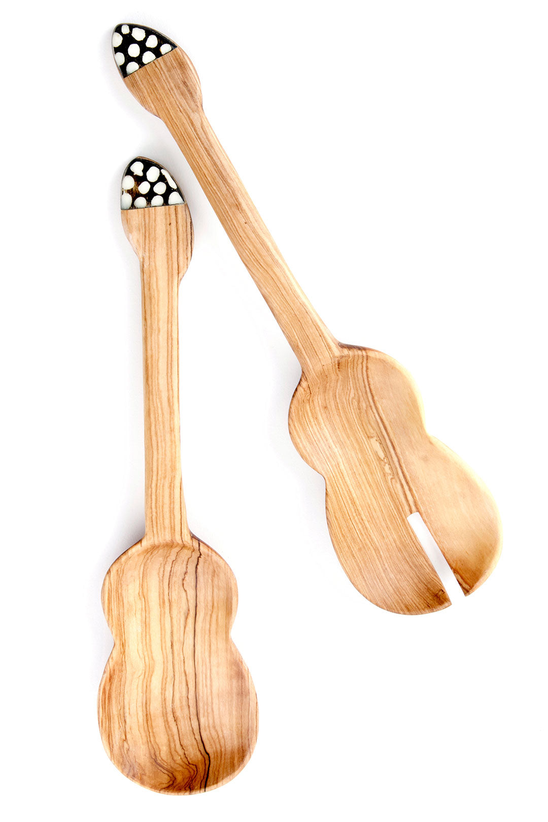 Olive Wood Guitar Salad Servers with Bone Handles