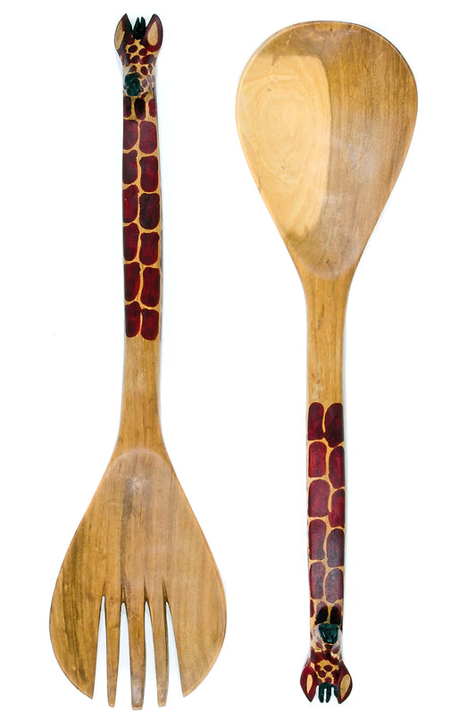 Mahogany Giraffe Safari Salad Servers