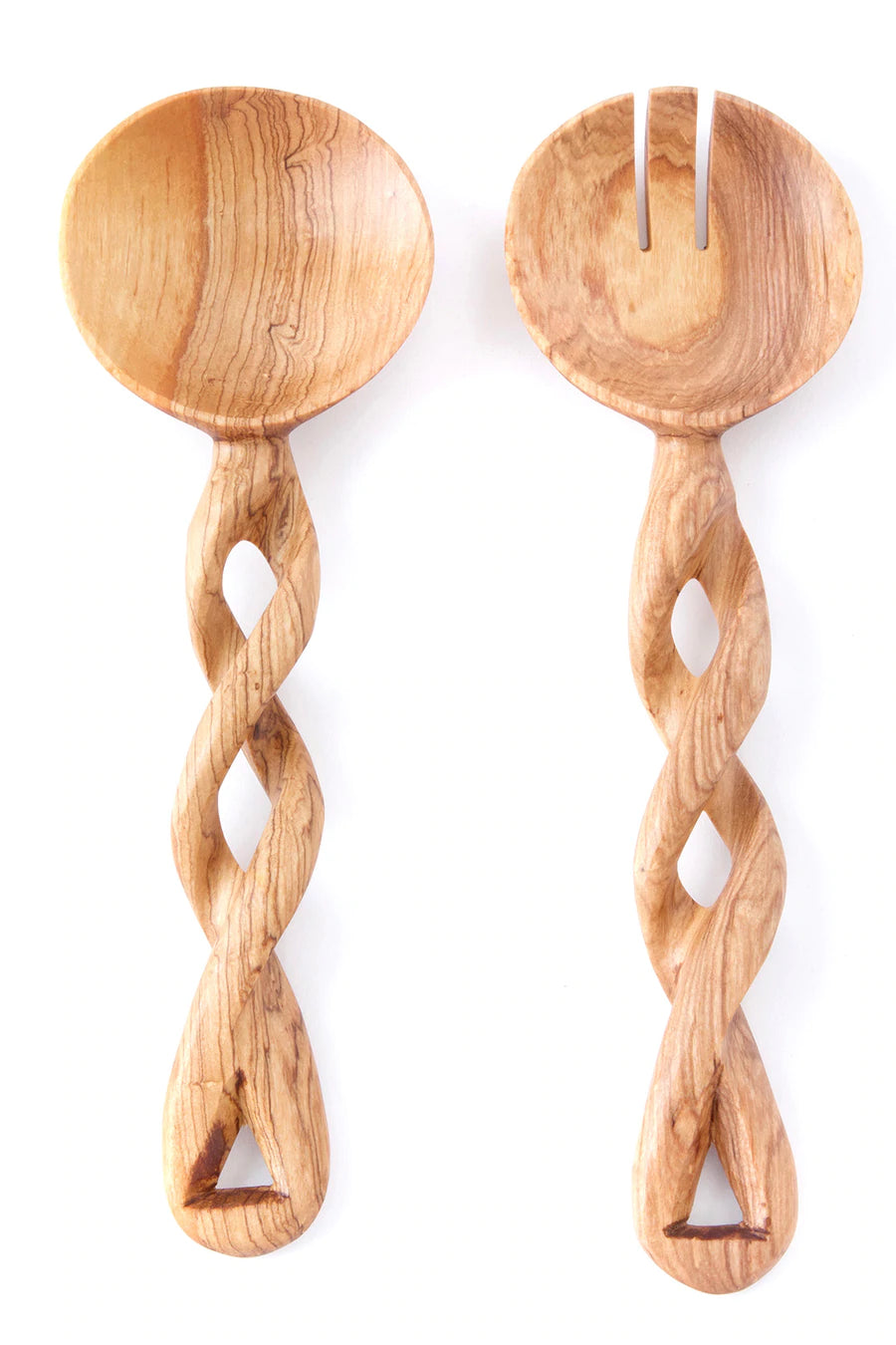 Spiral Handle Olive Wood Salad Servers