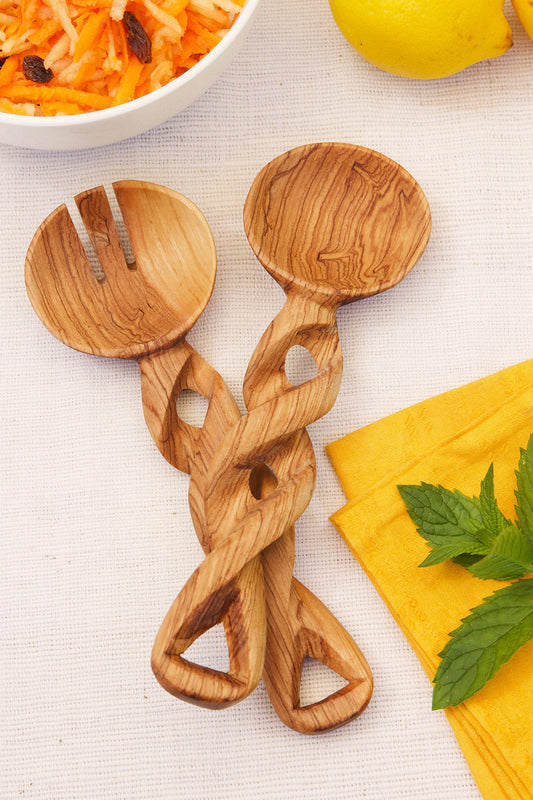 Small Olive Wood Spiral Salad Servers