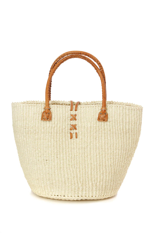 Classic Cream Kenyan Sisal and Leather Handbag