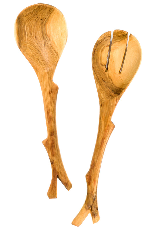 Wild Olive Wood Rustic Branch Salad Servers
