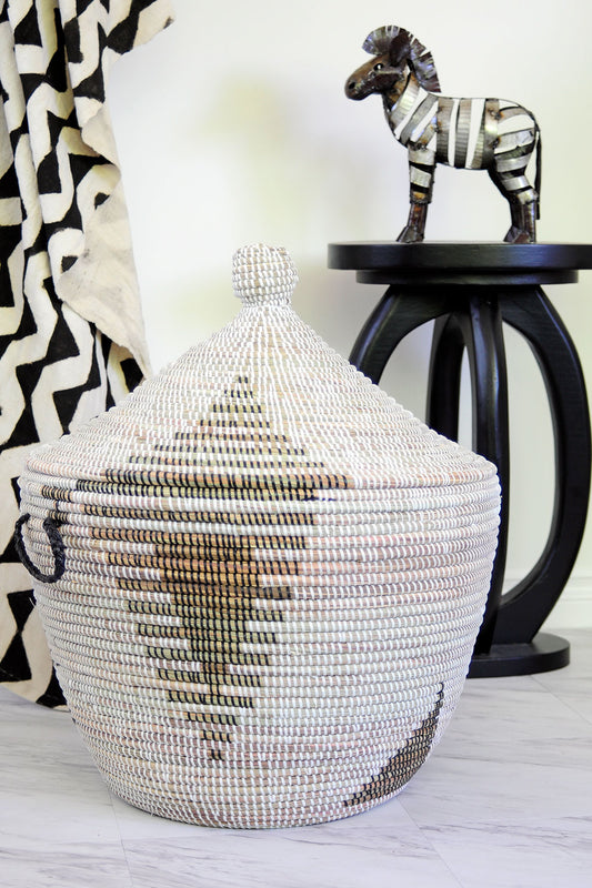 White with Black Tribal Design Basket Default Title