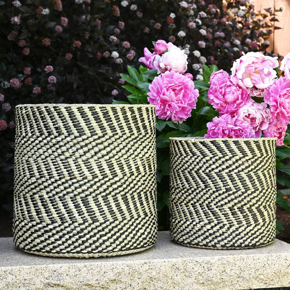 Trio of natural fiber storage baskets