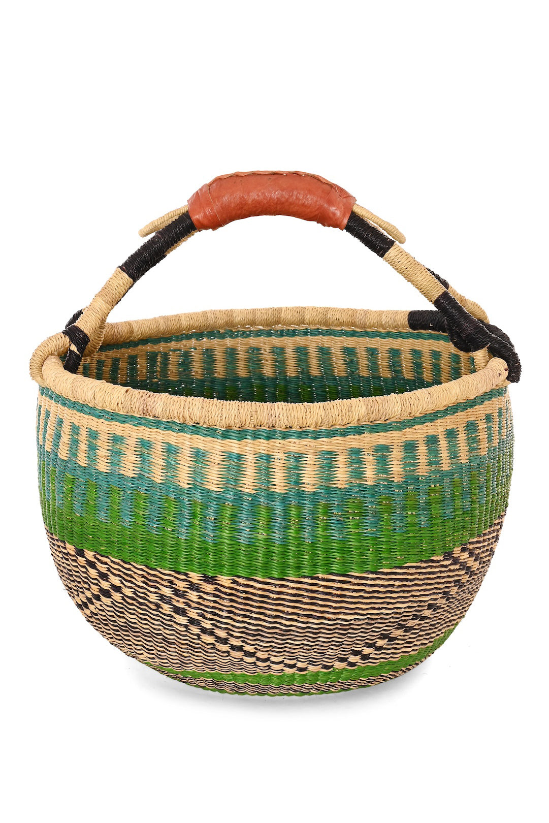 One of a Kind Meadow Stripe Handwoven Bolga Basket