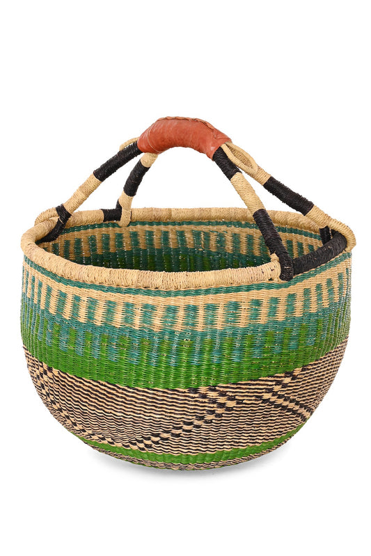 One of a Kind Meadow Stripe Handwoven Bolga Basket