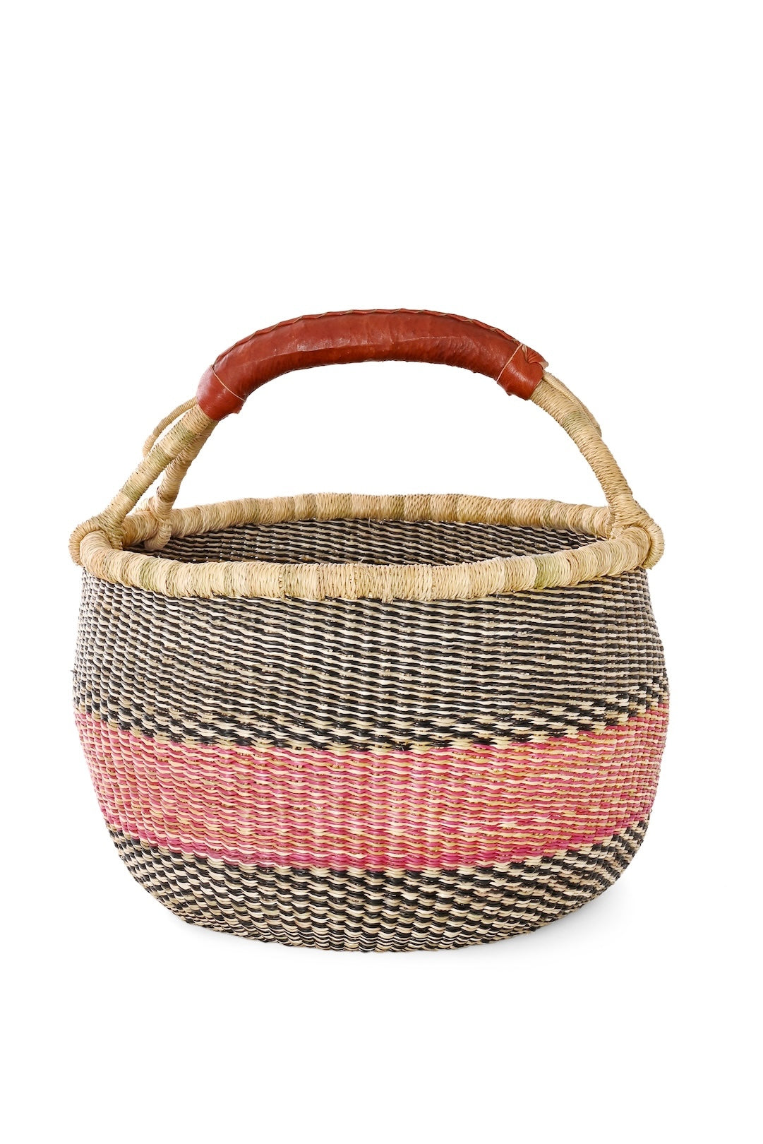 Pink Horizon Handwoven Bolga Basket - One of a Kind