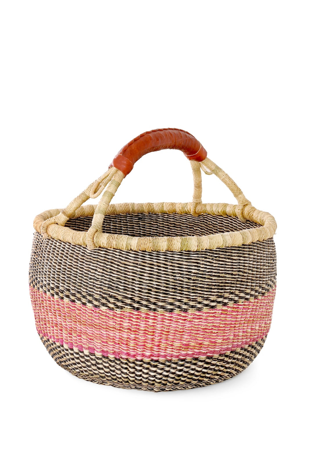 Pink Horizon Handwoven Bolga Basket - One of a Kind