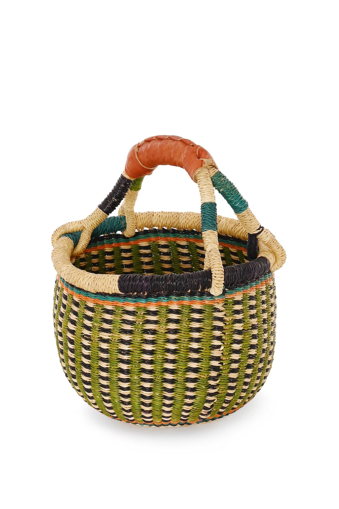 One of a Kind Colorful Baby Bolga Basket - Olive Stripe