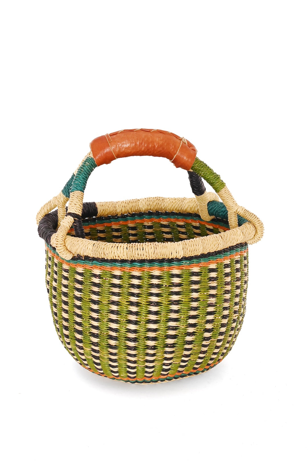 One of a Kind Colorful Baby Bolga Basket - Olive Stripe