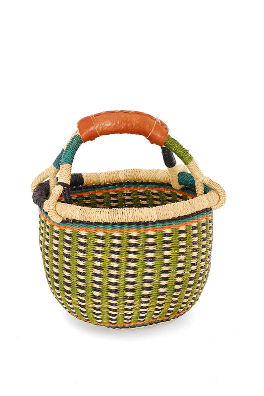 One of a Kind Colorful Baby Bolga Basket - Olive Stripe
