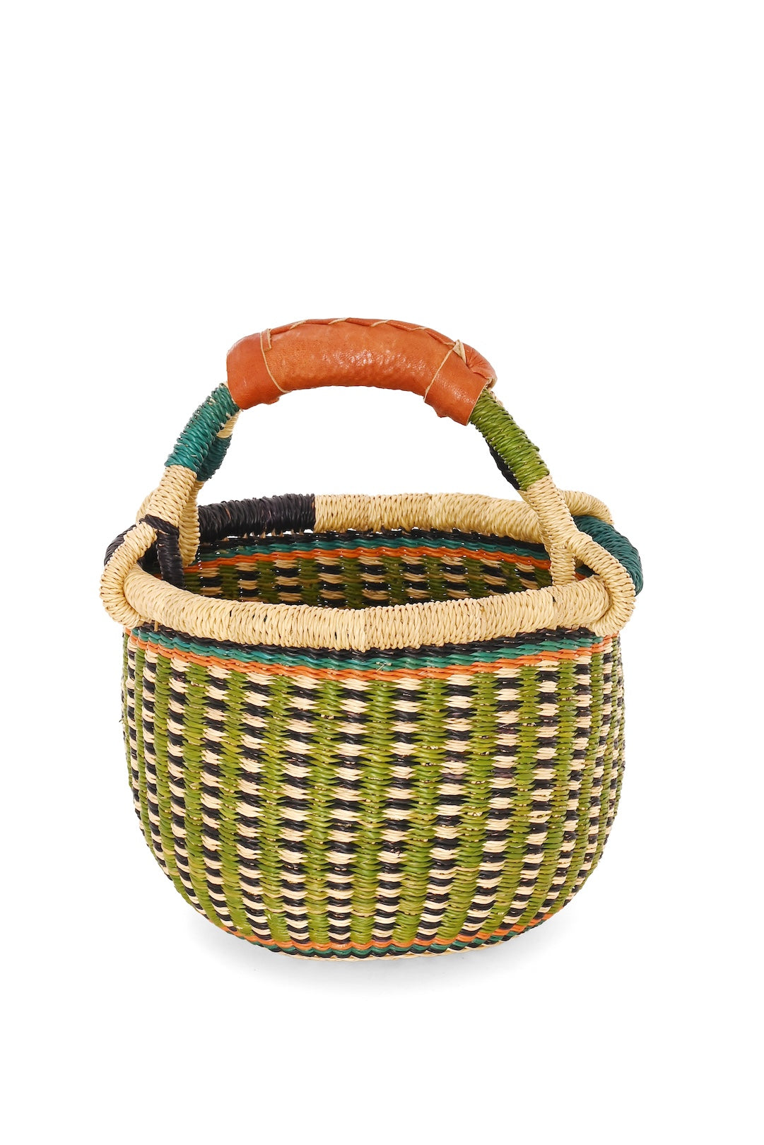 One of a Kind Colorful Baby Bolga Basket - Olive Stripe