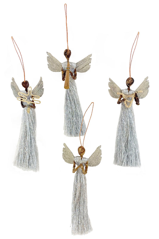 Silver Shimmer Banana Fiber & Thread Angel Ornament